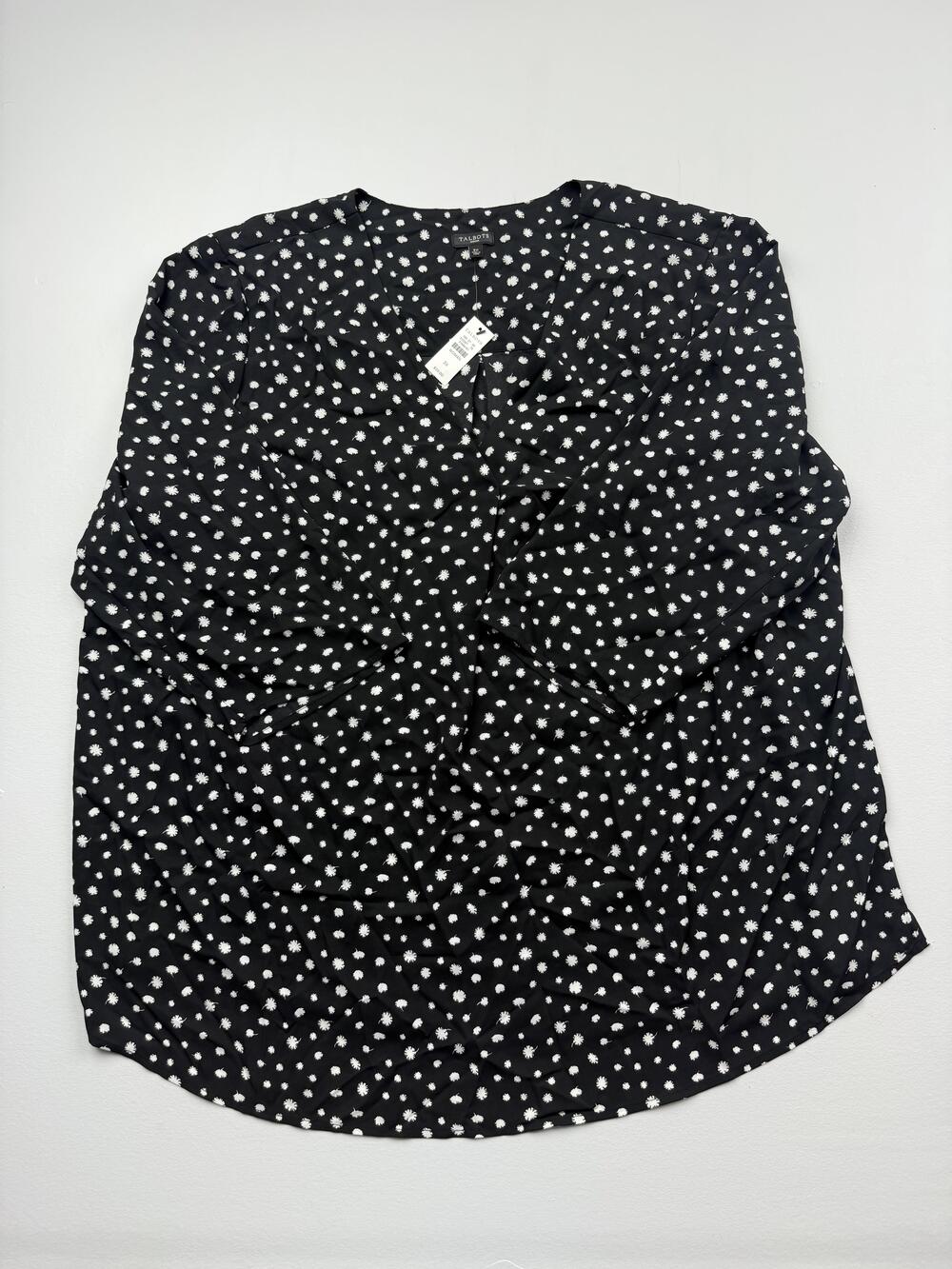 Talbots Blouse Womens 3X Black Floral V Neck 3/4 Sleeve Tunic Top Lightweight